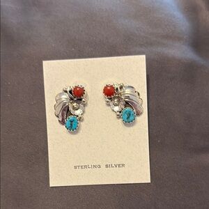 Sterling Silver Turquoise and coral Earrings